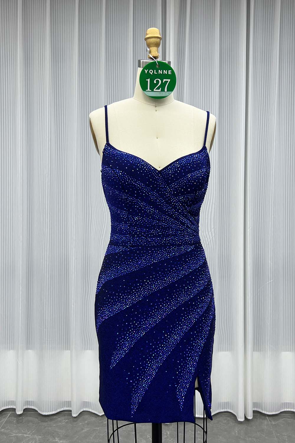 YQLNNE 0127 Black Short Mini Cocktail Dress Crystals Party Gown