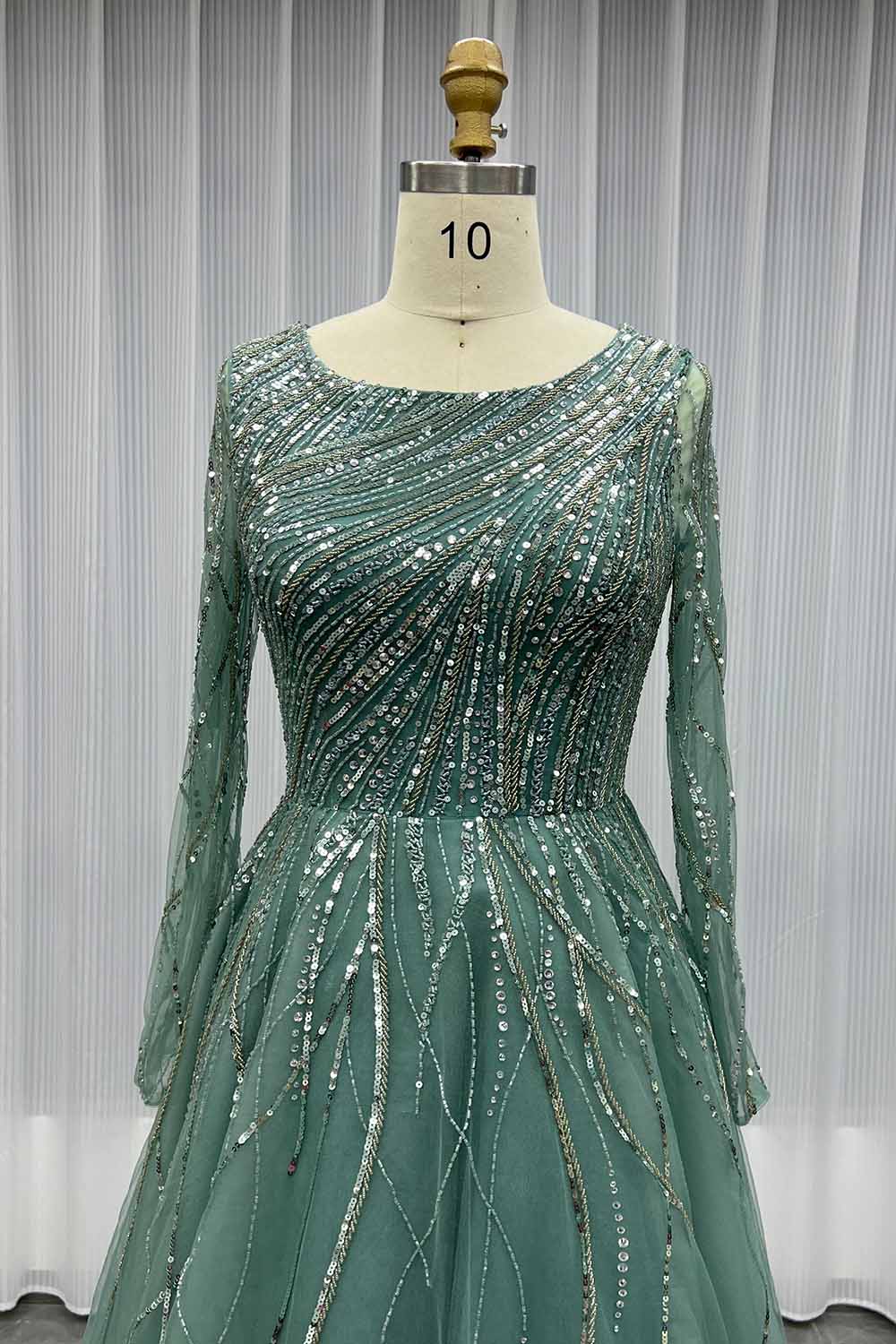 YQLNNE Modest Wine Red Handmade Beaded Evening Party Gown