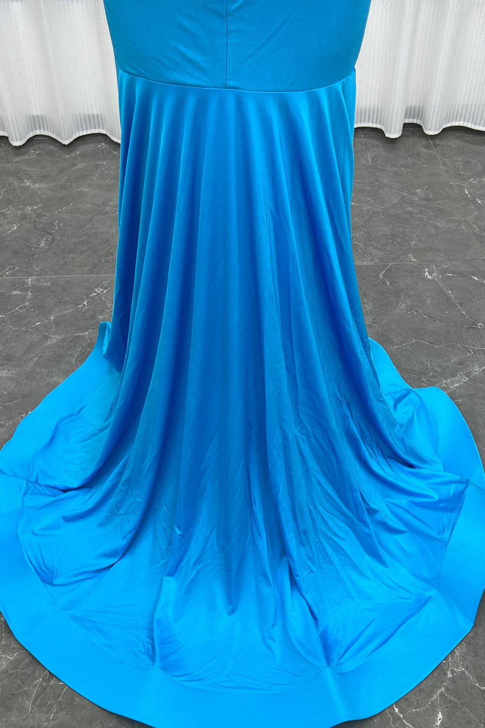 YQLNNE 0171 Blue Crystals Beaded Long Mermaid Prom Dress Backless