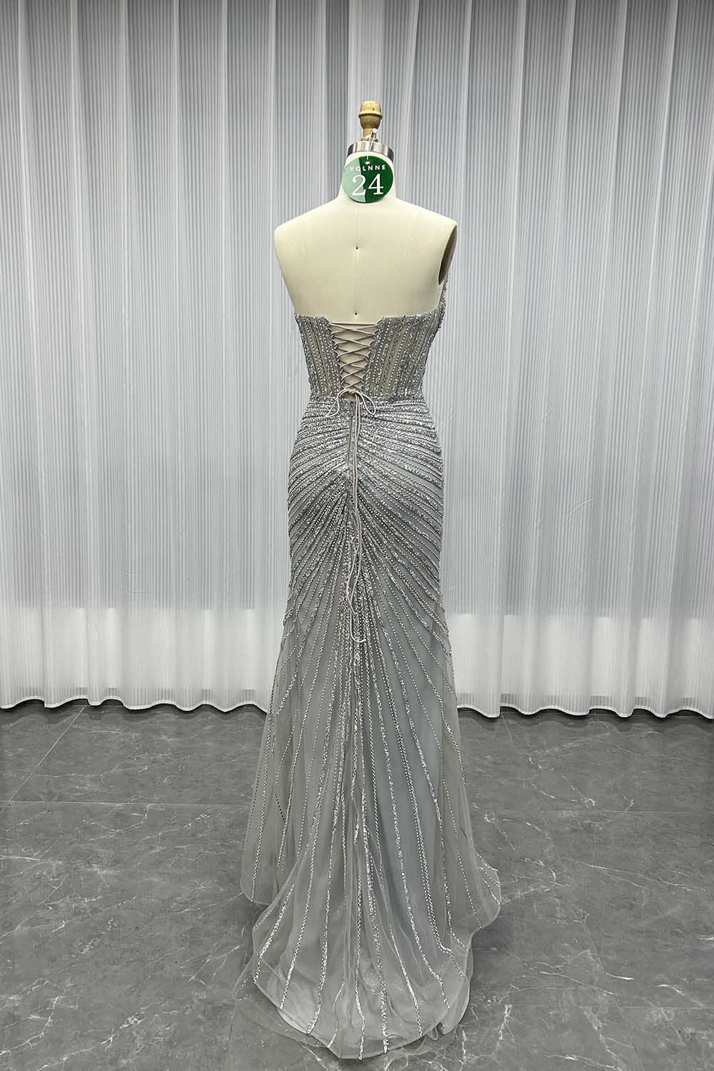 YQLNNE 024 Silver Strapless Crystals Beaded Prom Dresses Long Mermaid Gown
