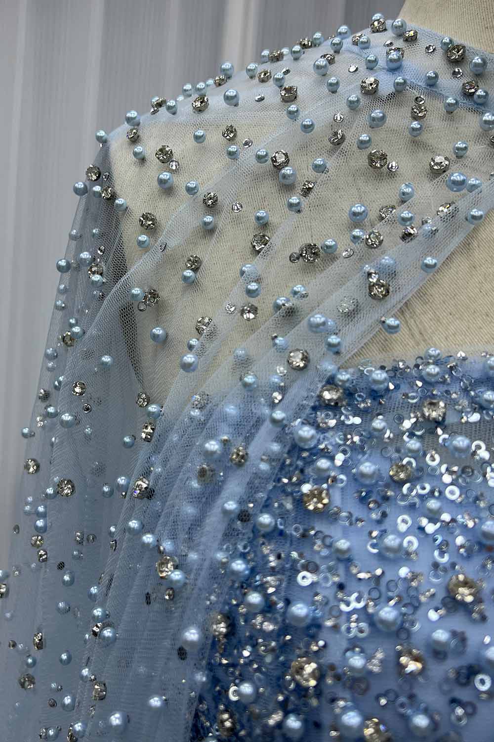 YQLNNE 0142 Rose Gold Ball Gown Evening Dress With Removable Cape Handmade Crystals Beaded