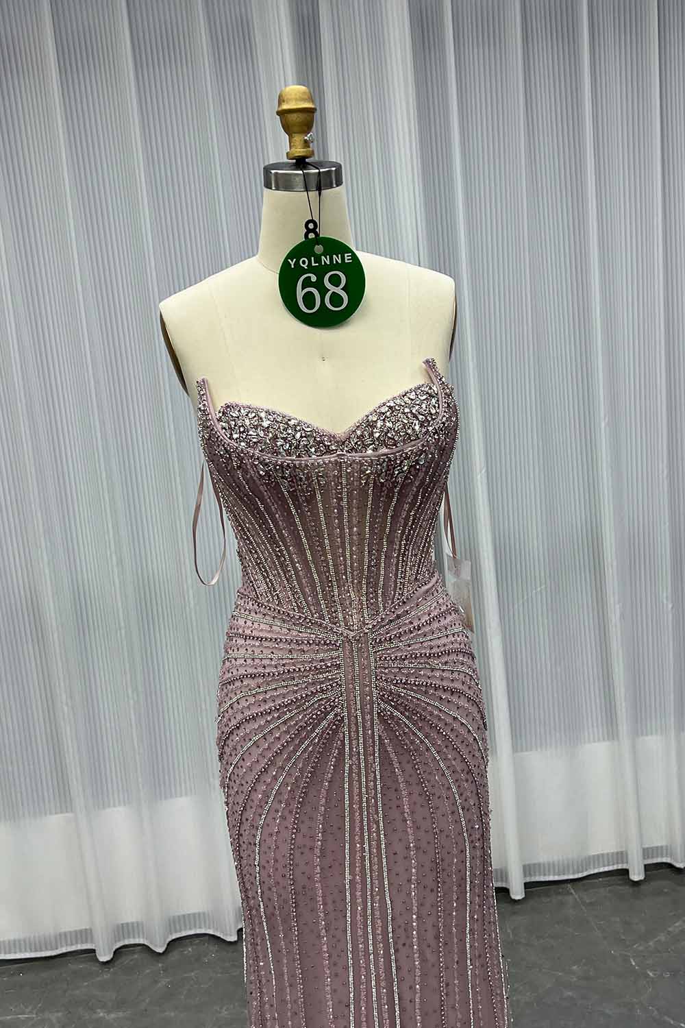 YQLNNE 068 Pink Crystals Beaded Evening Gown Long Mermaid Party Dress