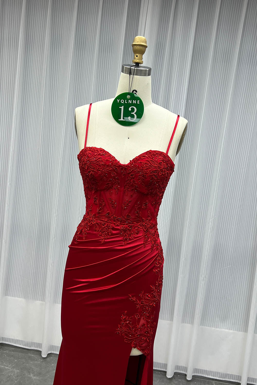 YQLNNE 013 Navy Embroidered Long Slit Prom Dresses