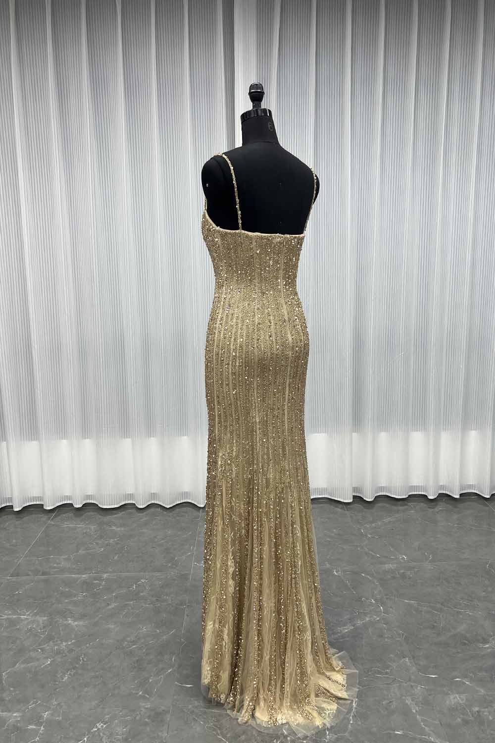 YQLNNE 051 Luxury Gold Crystals Beaded Evening Gown Formal Women Party Dress With Cape