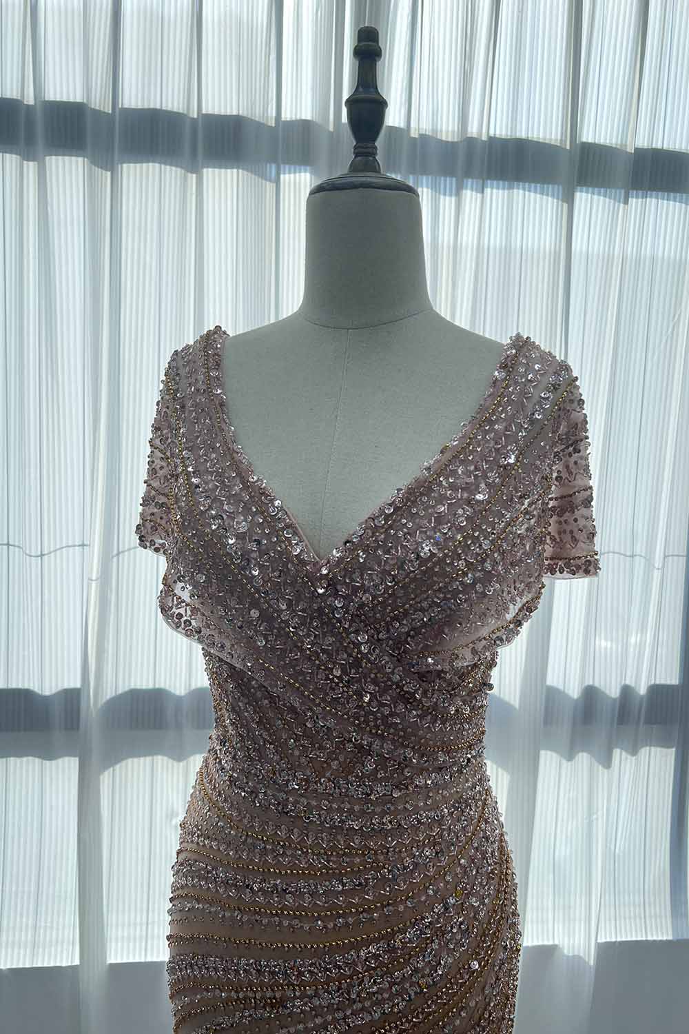 YQLNNE 065 Rose Gold Crystals Evening Dress Formal Women Party Gown Mermaid