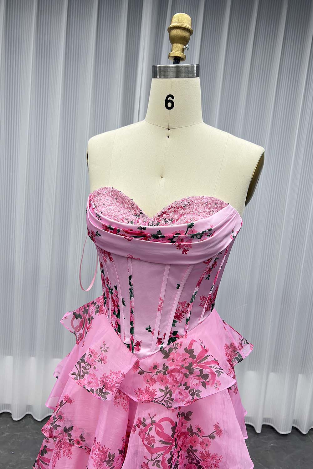 YQLNNE 080 Blue Printing Flowers Prom Dresses Long Slit Pink Party Dress