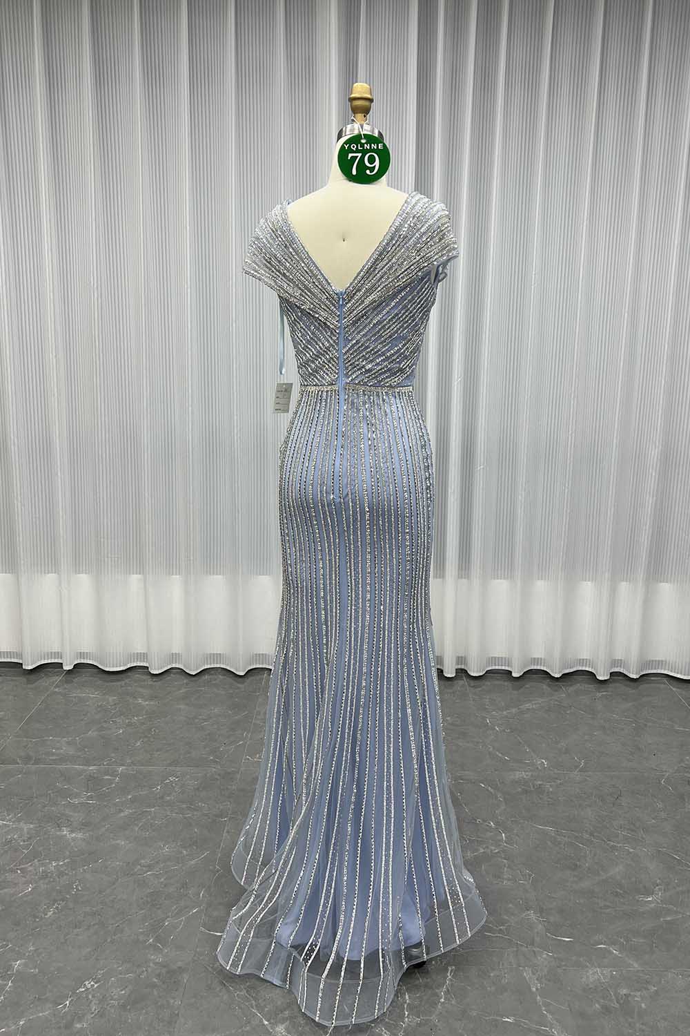 YQLNNE 079 Champagne Crystals Evening Dress Long Formal Gown For Mother of Bride