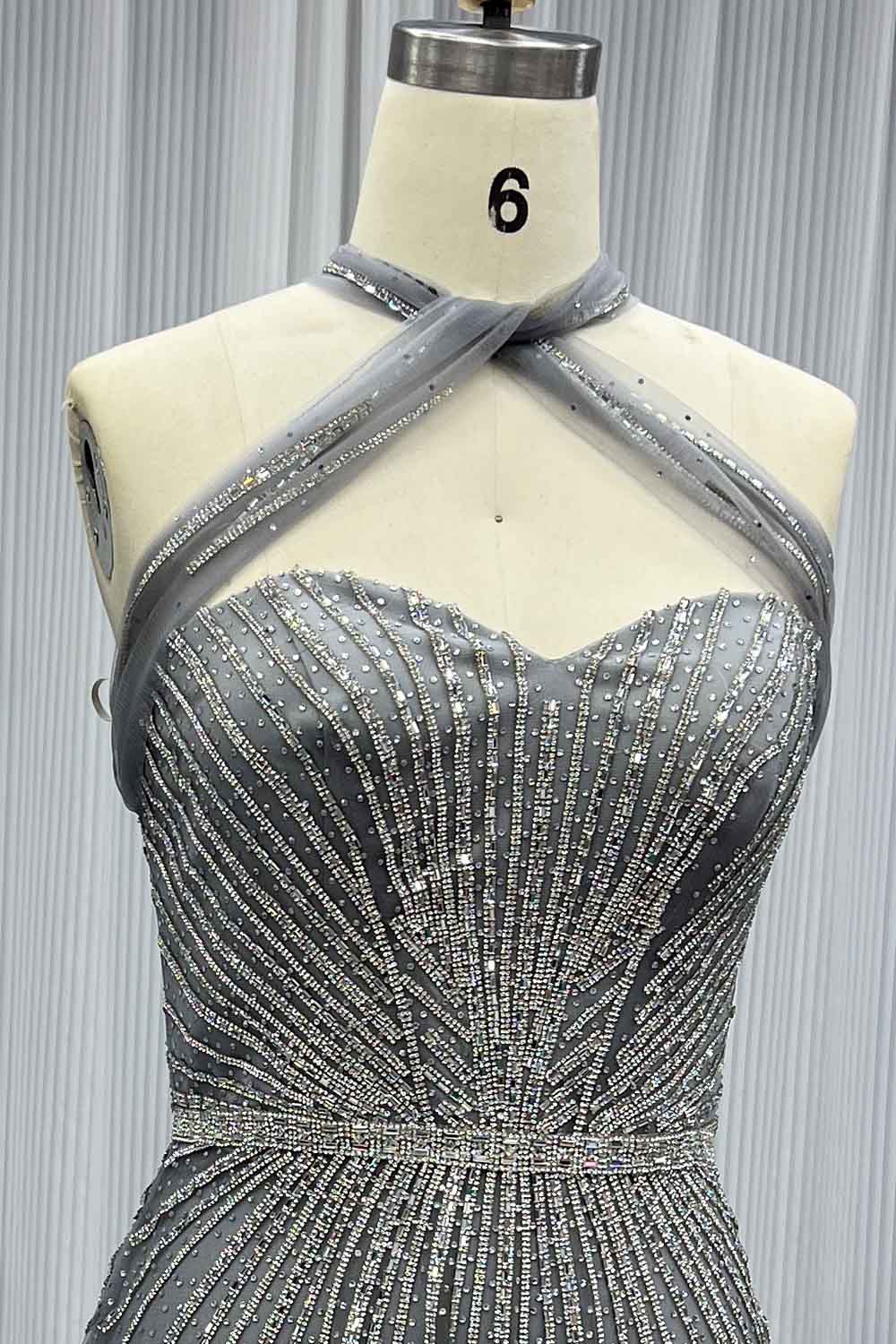 YQLNNE 091 Blue Crystals Long Prom Dress Halter