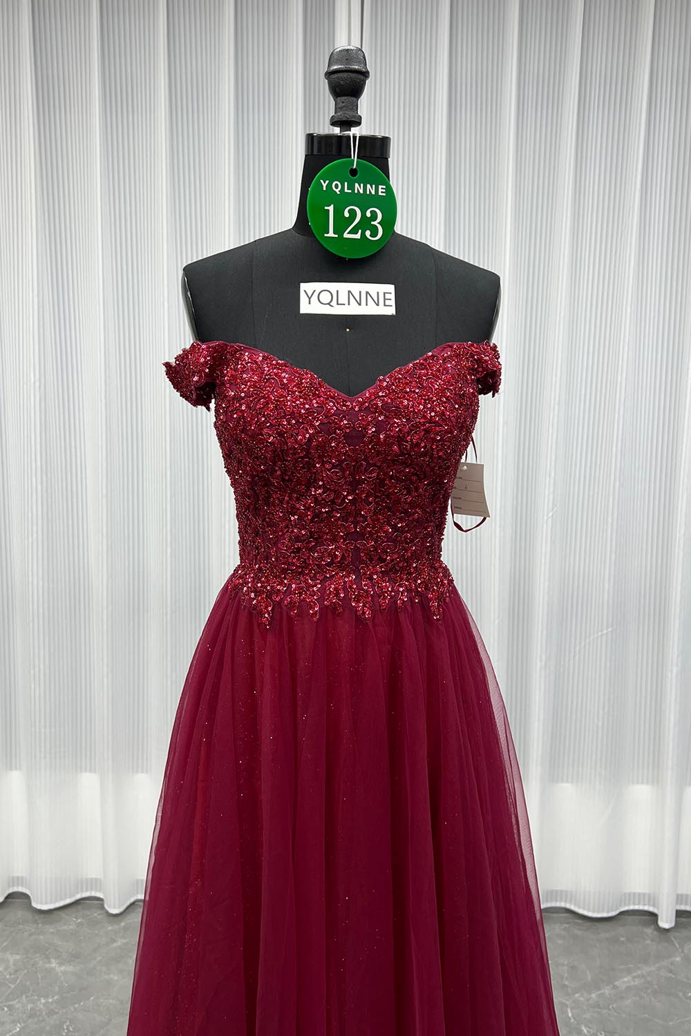 YQLNNE 0123 Wine Red Off Shoulder Prom Dress Long Party Gown
