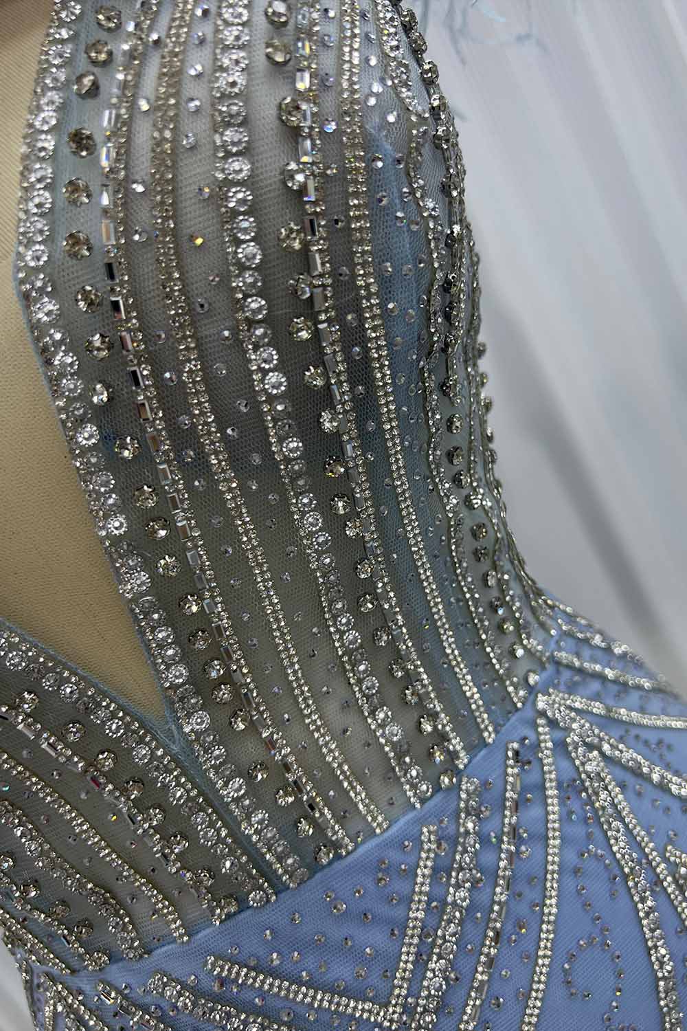 YQLNNE 0154 Sky Blue Rhinestones Long Prom Dresses Mermaid