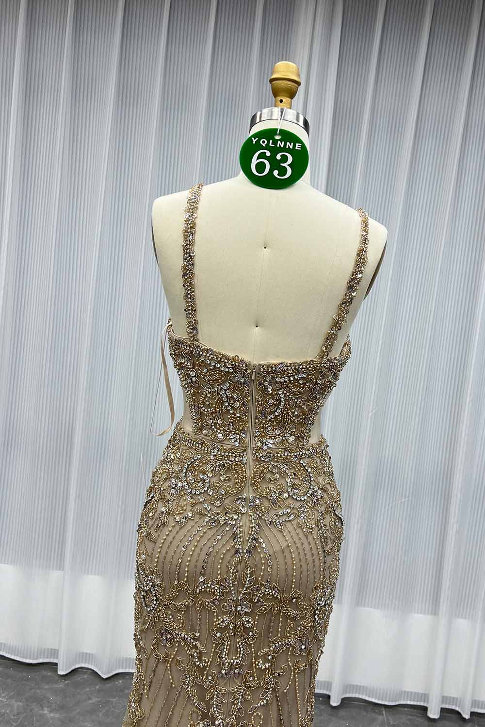 YQLNNE 063 Nude Rhinestones Evening Dress Mermaid Pageant Gown