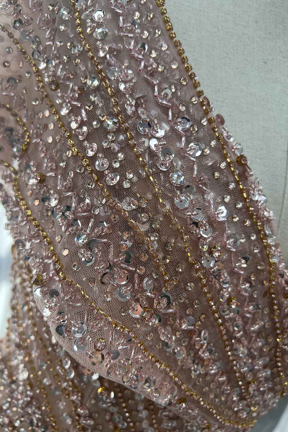 YQLNNE 065 Rose Gold Crystals Evening Dress Formal Women Party Gown Mermaid