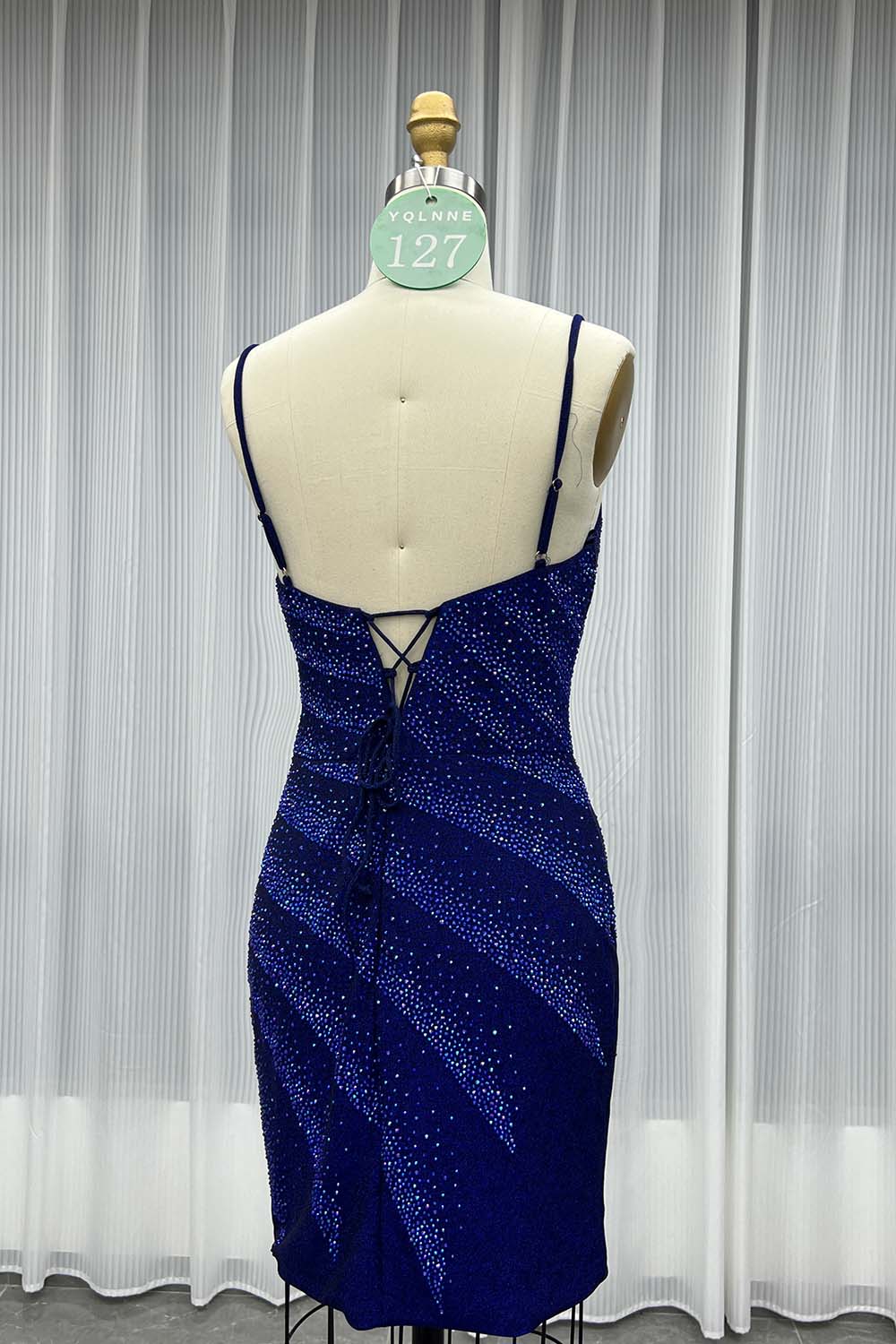 YQLNNE 0127 Black Short Mini Cocktail Dress Crystals Party Gown