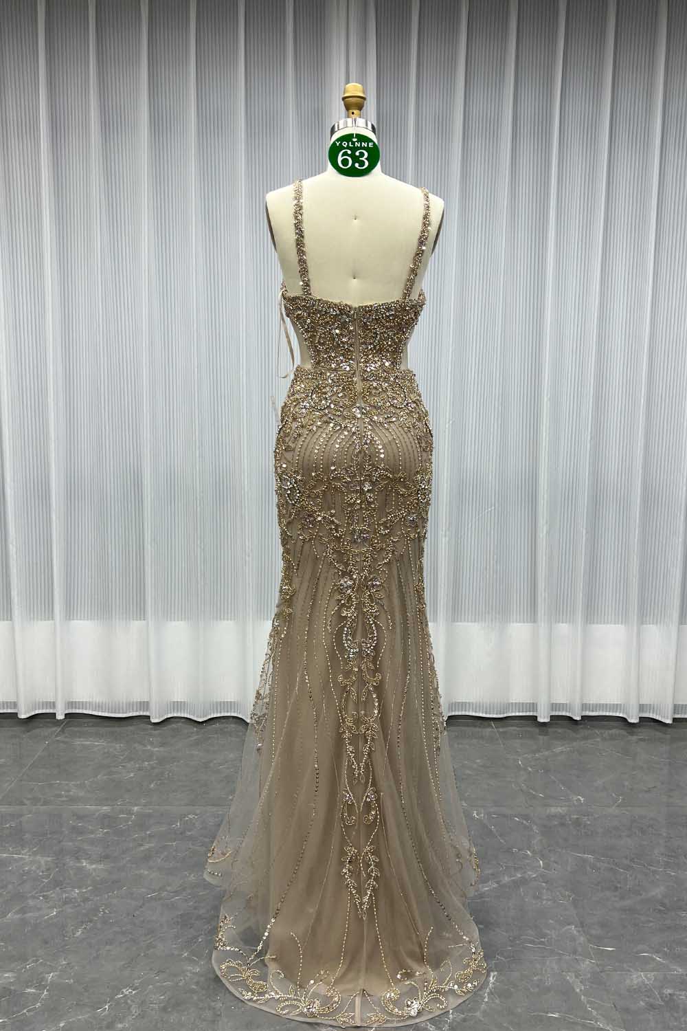 YQLNNE 063 Nude Rhinestones Evening Dress Mermaid Pageant Gown