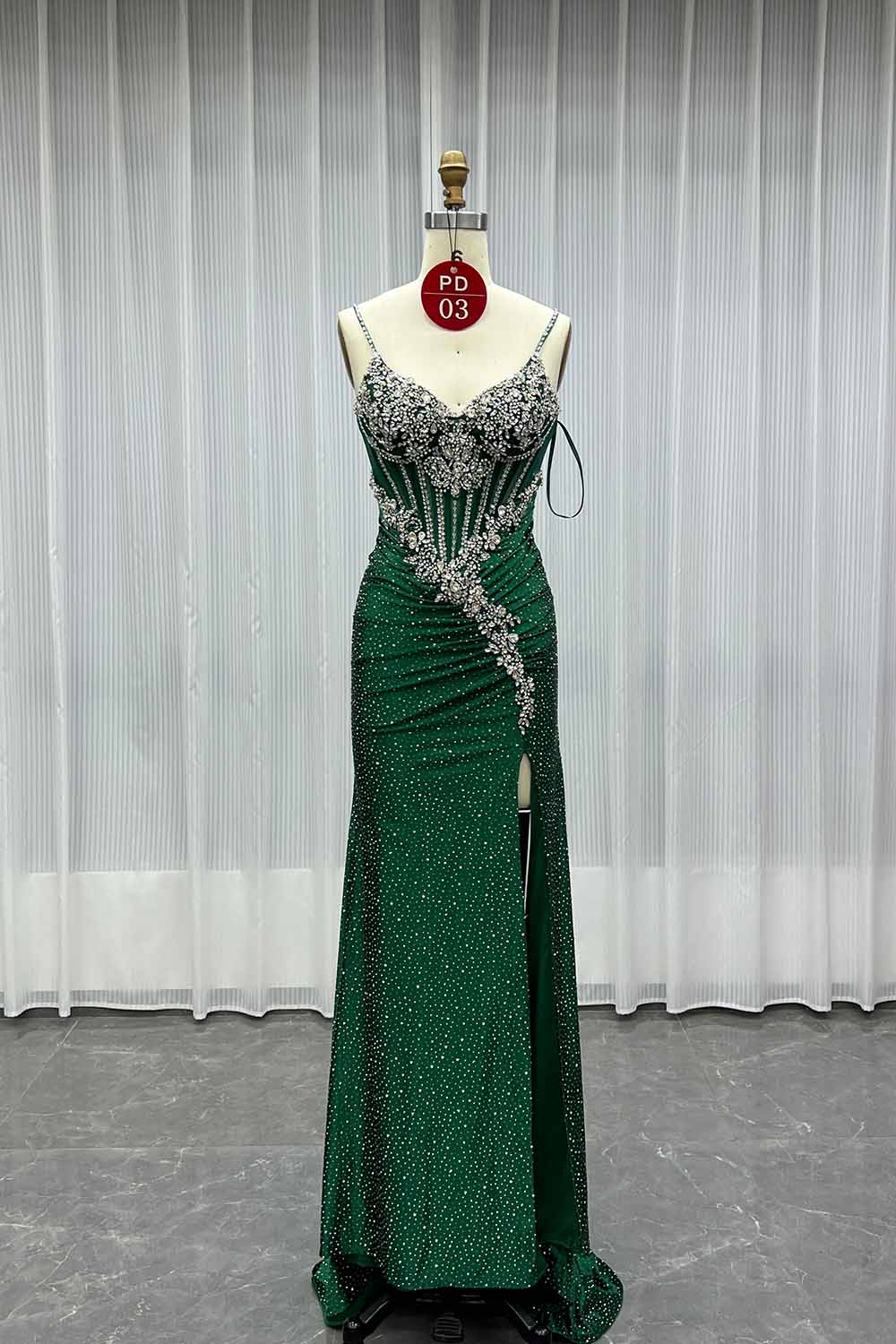 YQLNNE PD03 Navy Crystals Long Prom Dresses Satin Straps