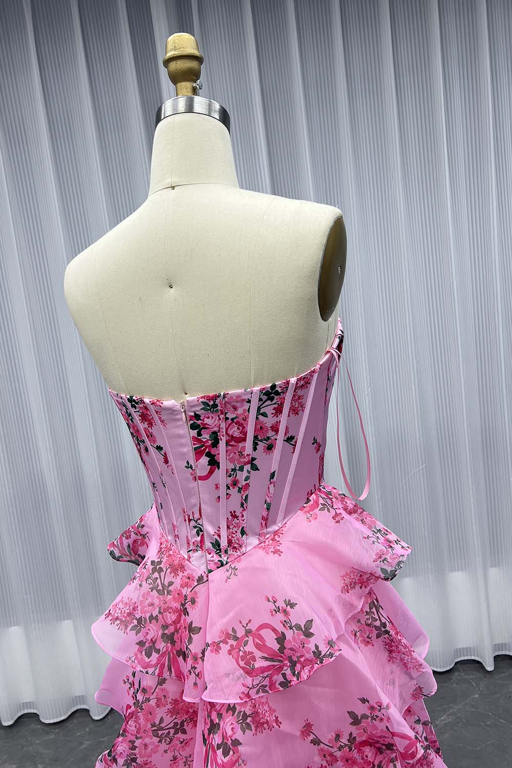 YQLNNE 080 Blue Printing Flowers Prom Dresses Long Slit Pink Party Dress