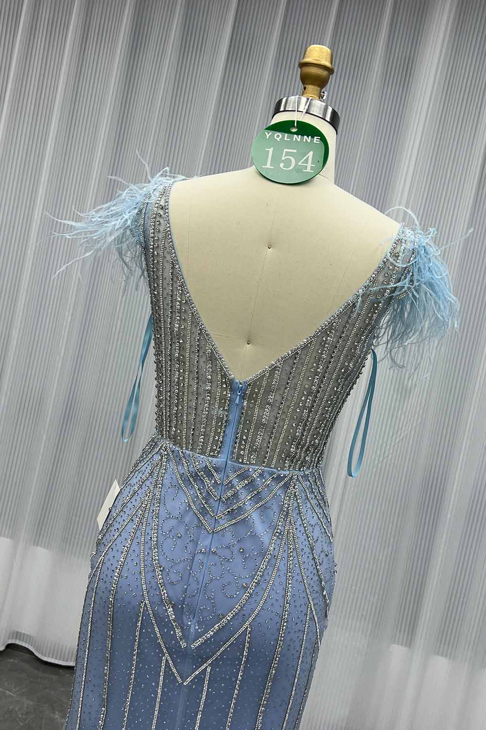 YQLNNE 0154 Sky Blue Rhinestones Long Prom Dresses Mermaid