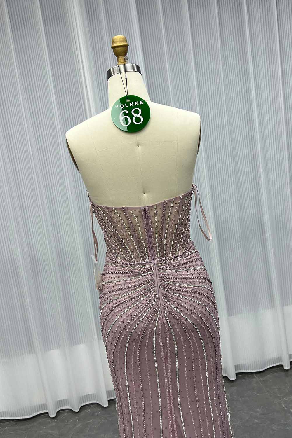 YQLNNE 068 Pink Crystals Beaded Evening Gown Long Mermaid Party Dress