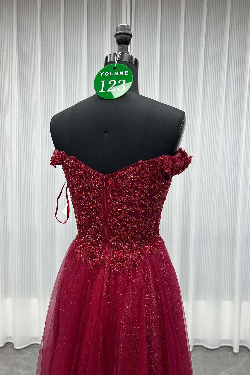 YQLNNE 0123 Wine Red Off Shoulder Prom Dress Long Party Gown