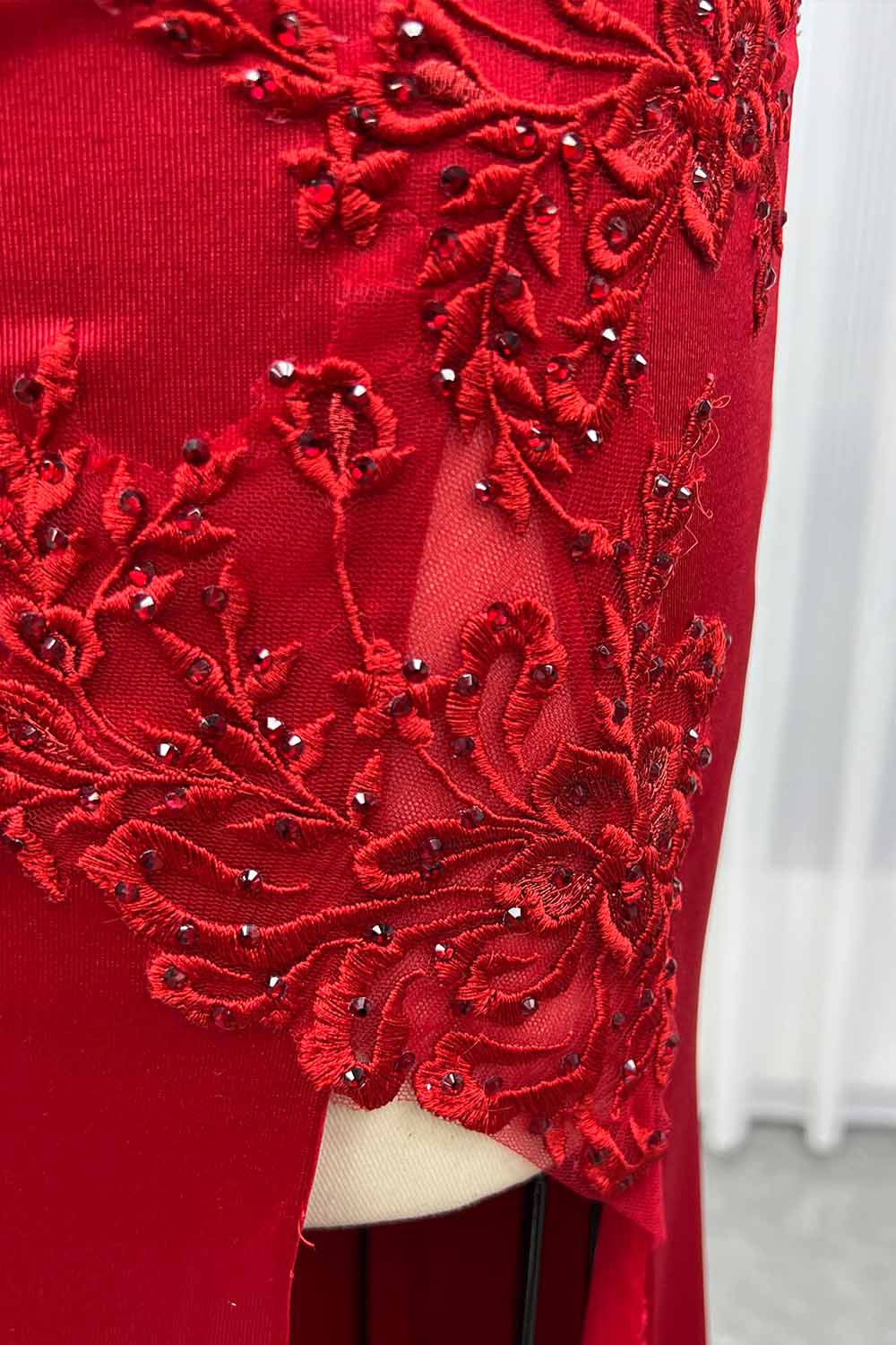 YQLNNE 013 Navy Embroidered Long Slit Prom Dresses