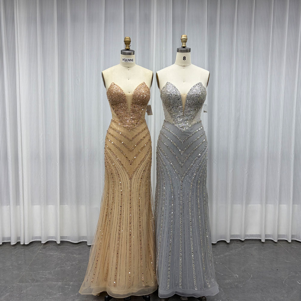 YQLNNE Silver Sweetheart Long Mermaid Prom Dresses With Lace-up