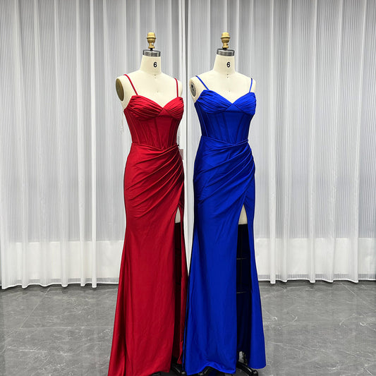 YQLNNE Royal Blue Long Satin Prom Dresses