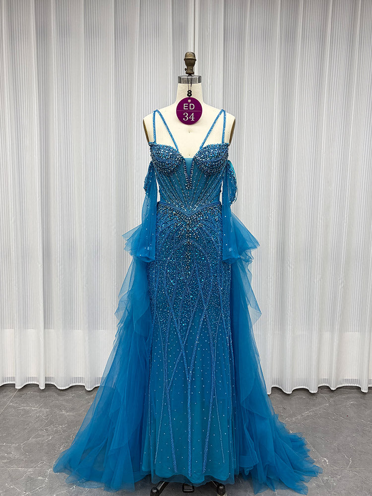 YQLNNE ED034 Red Rhinestones Mermaid Evening Dress Party Gown