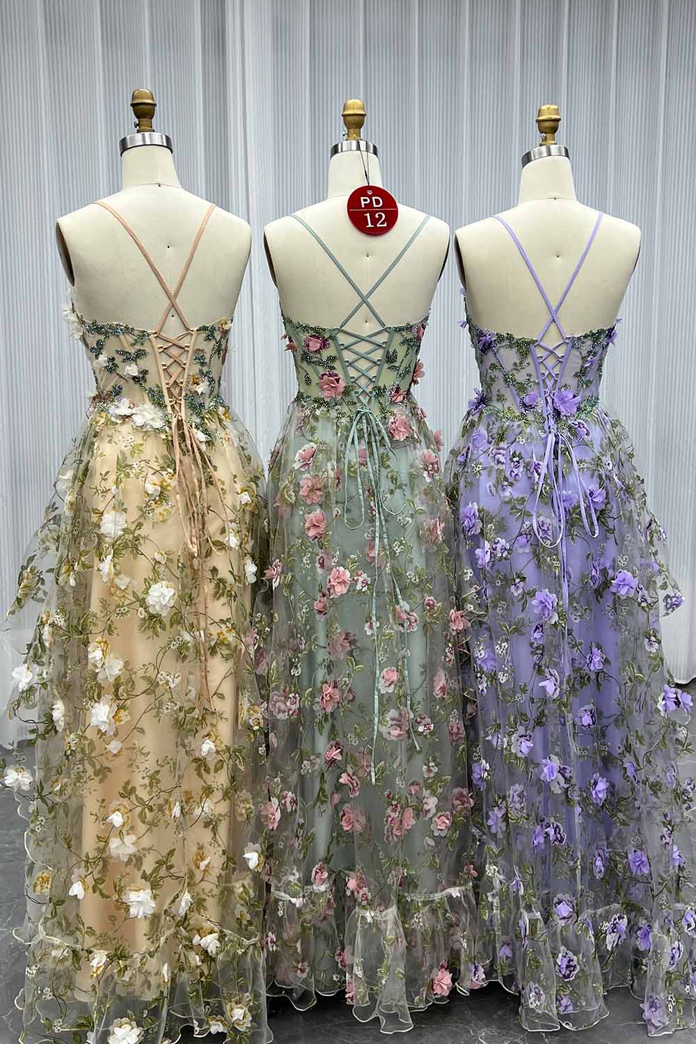 YQLNNE PD012 Printed Flowers Long Slit Princess Prom Dress
