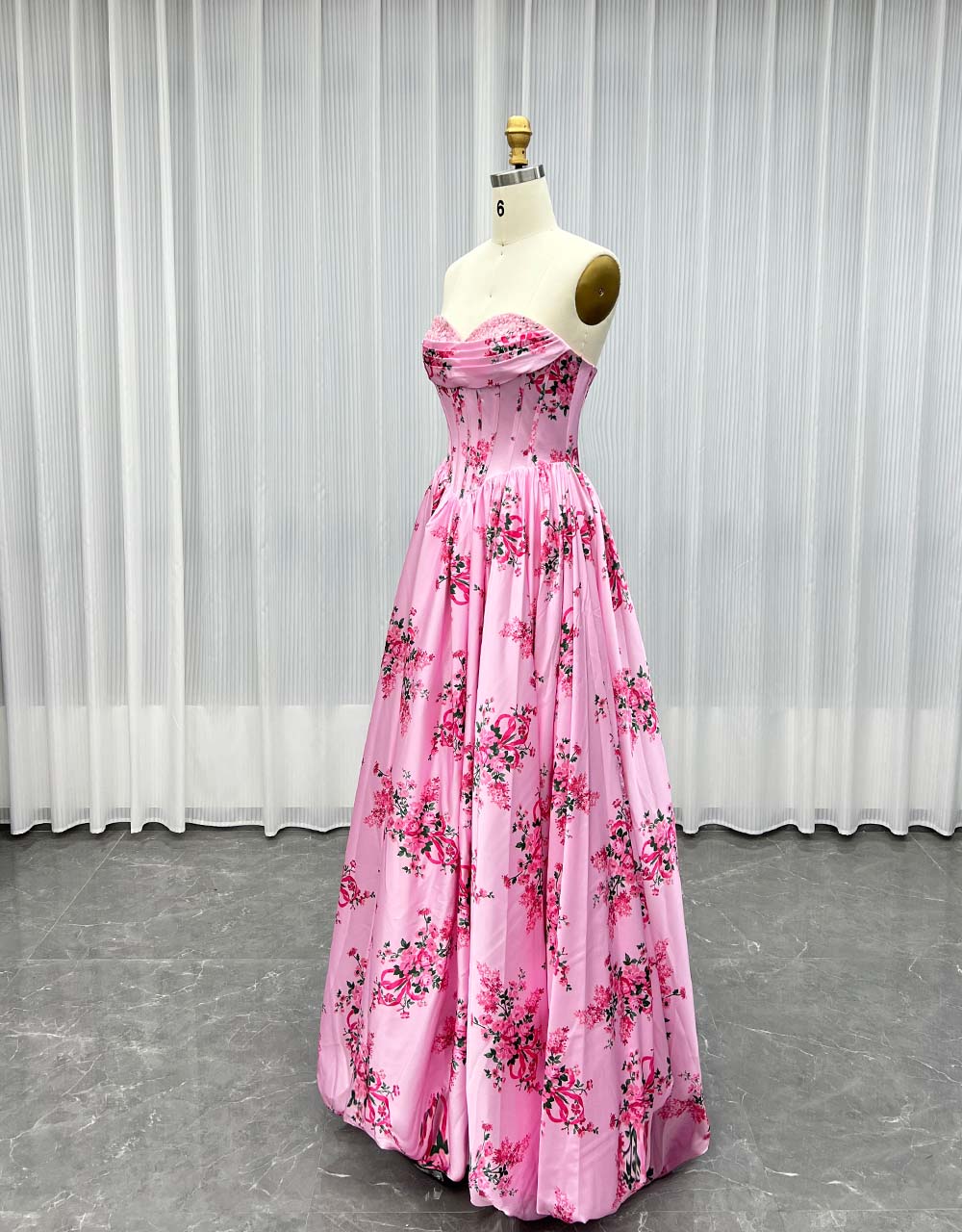 YQLNNE Pink Long Printed Floral Prom Dresses Sweetheart