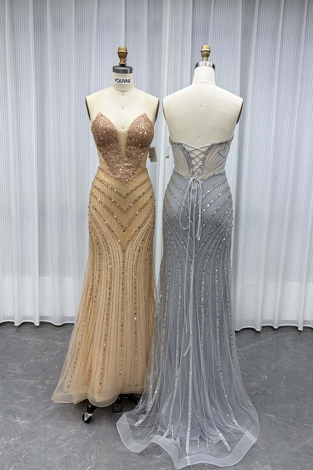 YQLNNE Silver Sweetheart Long Mermaid Prom Dresses With Lace-up