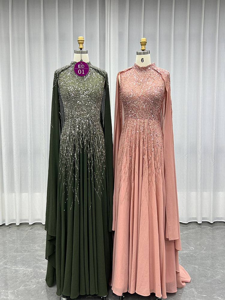 YQLNNE ED01 Elegant Chiffon Handmade Beaded Formal Evening Dress