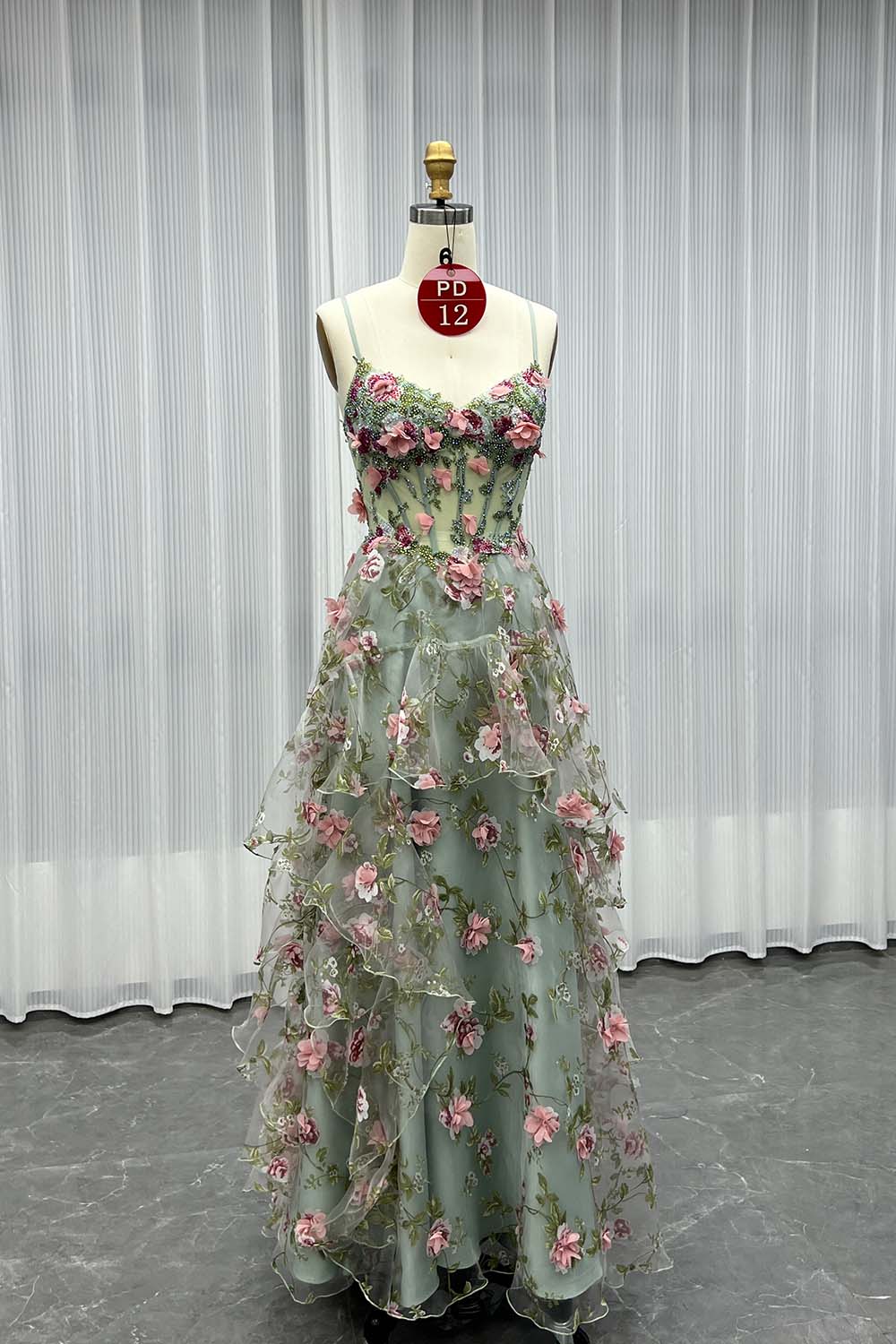 YQLNNE PD012 Printed Flowers Long Slit Princess Prom Dress