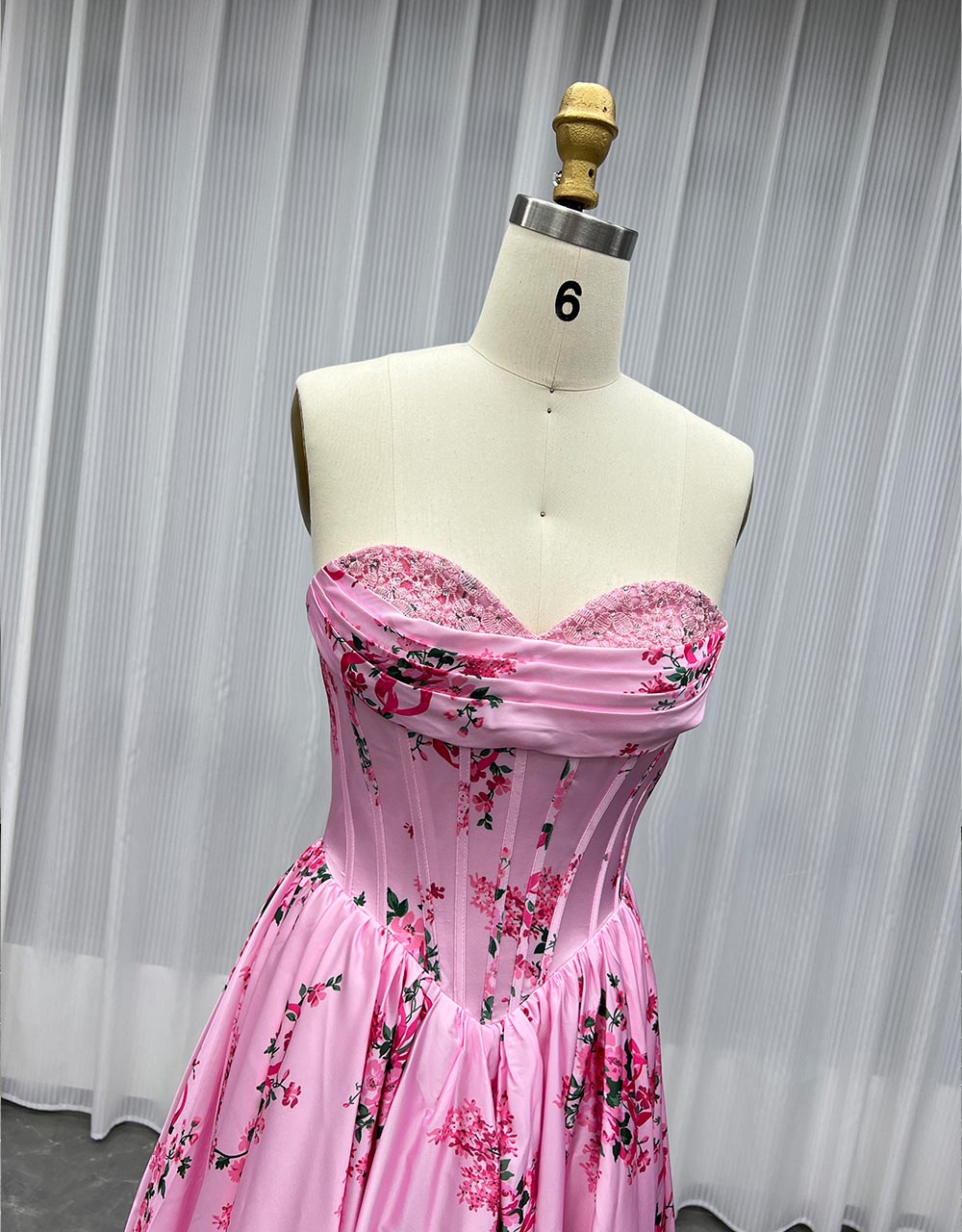 YQLNNE Pink Long Printed Floral Prom Dresses Sweetheart