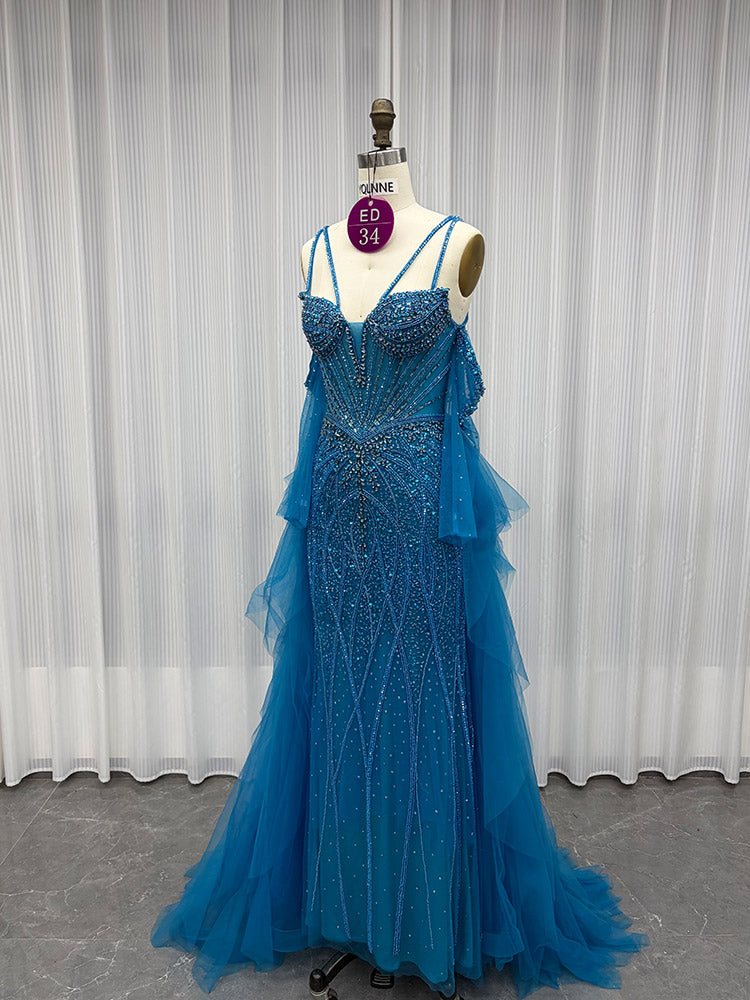 YQLNNE ED034 Red Rhinestones Mermaid Evening Dress Party Gown