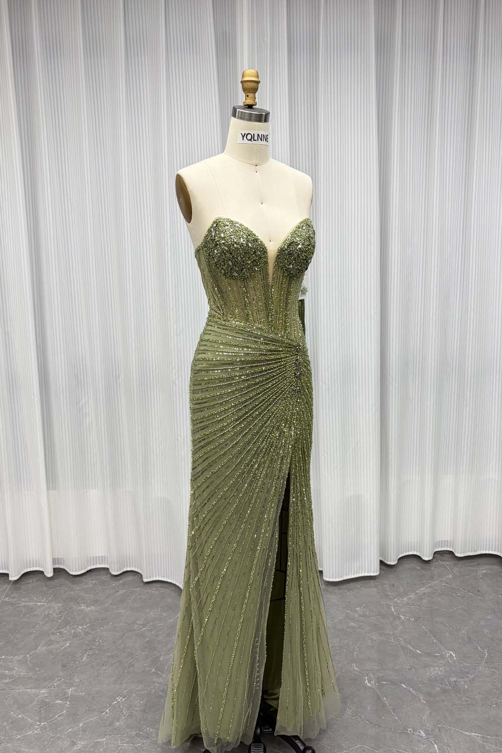 YQLNNE Sexy Strapless Beaded Long Prom Dresses With Slit