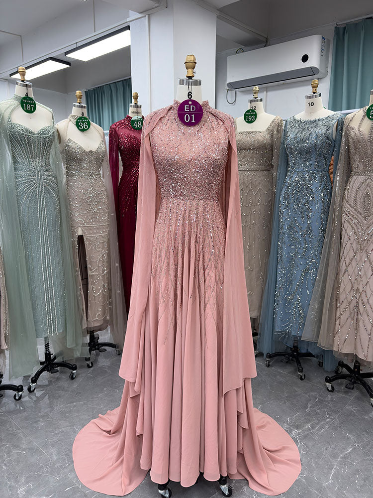 YQLNNE ED01 Elegant Chiffon Handmade Beaded Formal Evening Dress