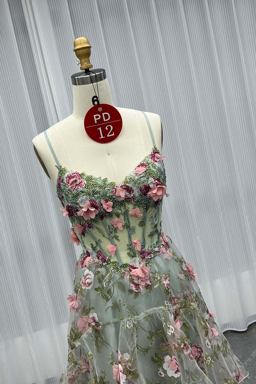 YQLNNE PD012 Printed Flowers Long Slit Princess Prom Dress