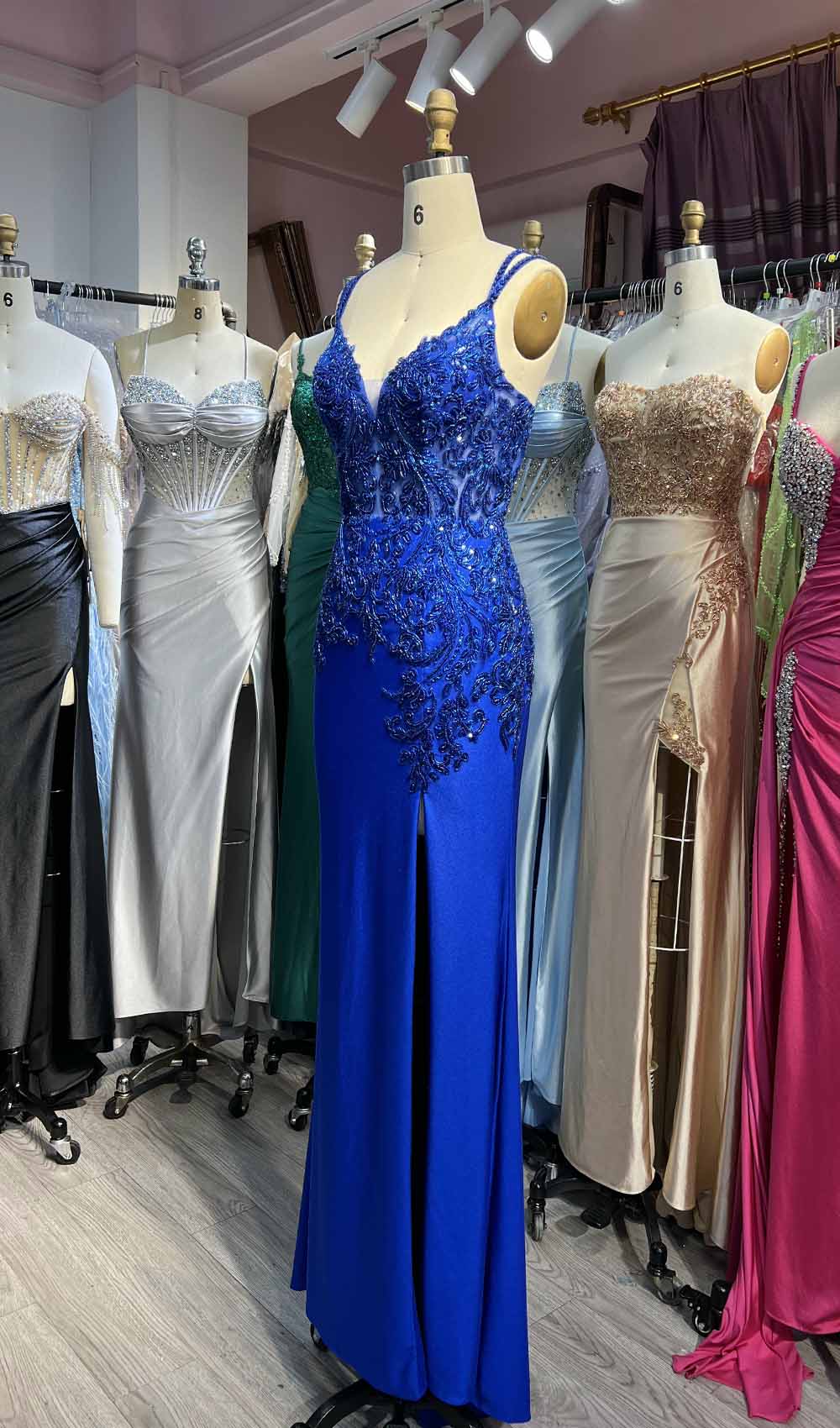 YQLNNE Gold High Slit Beading Prom Dresses Long Spaghetti Sequined Spandex Mermaid Evening Gown Lace-up