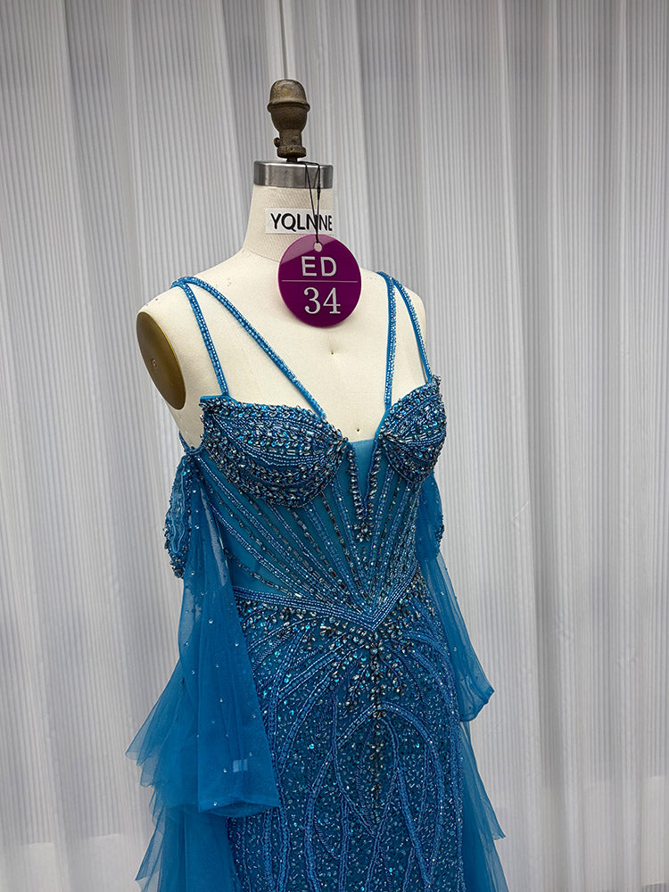 YQLNNE ED034 Red Rhinestones Mermaid Evening Dress Party Gown