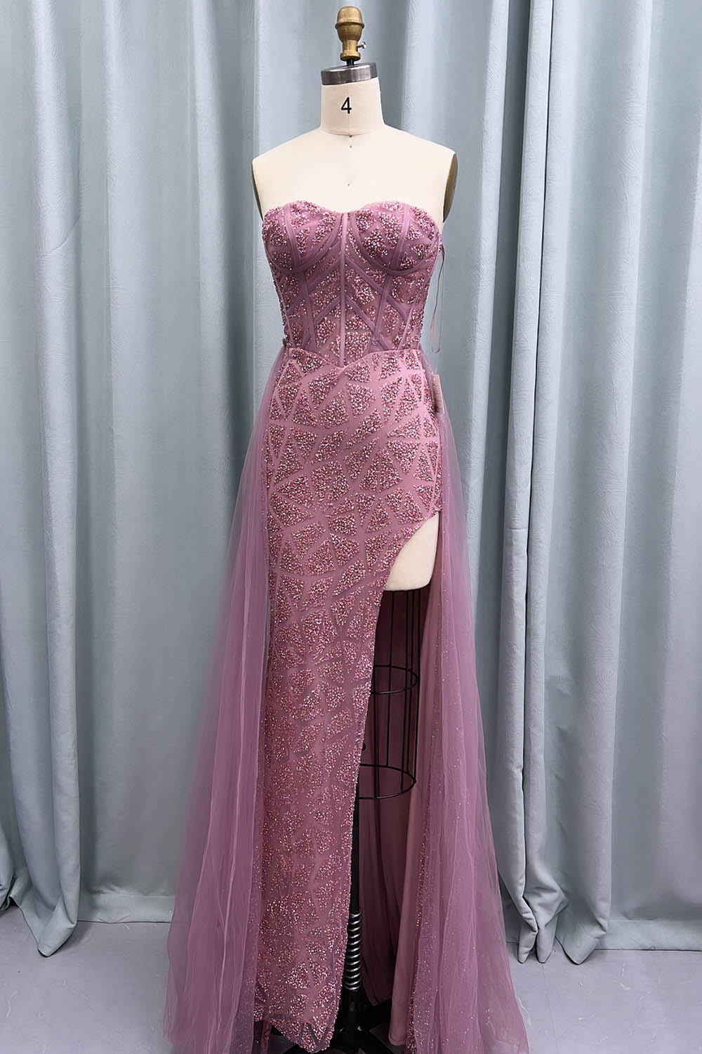 Sexy Strapless Pink High Slit Prom Dresses Long Vestidos De Gale