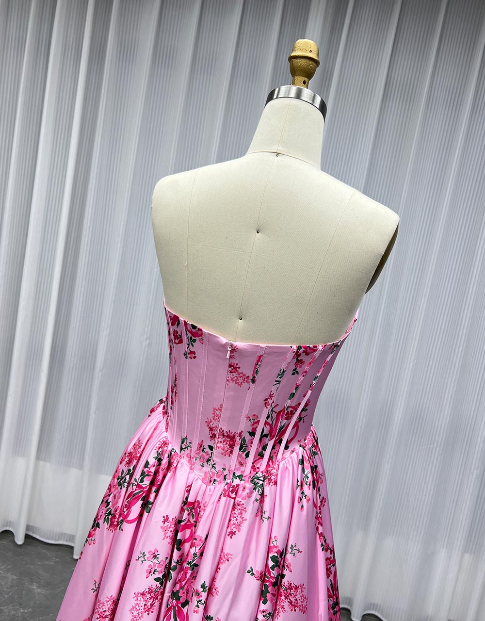 YQLNNE Pink Long Printed Floral Prom Dresses Sweetheart
