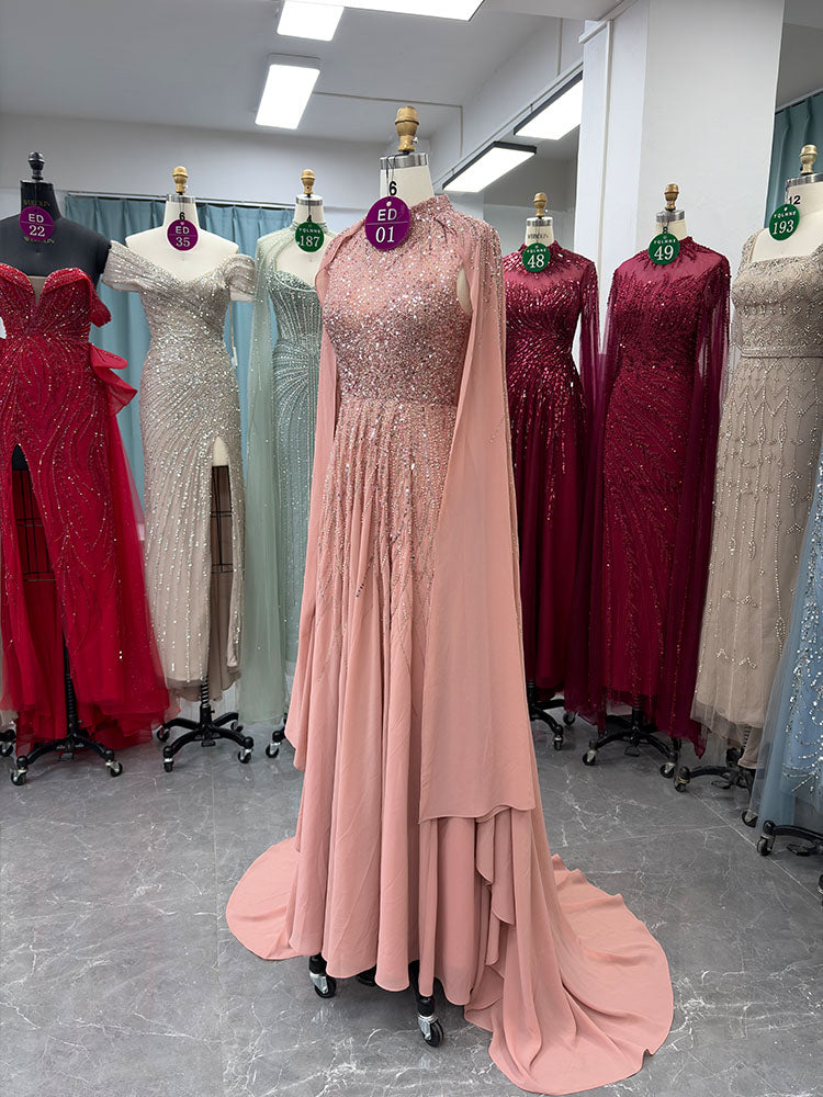 YQLNNE ED01 Elegant Chiffon Handmade Beaded Formal Evening Dress