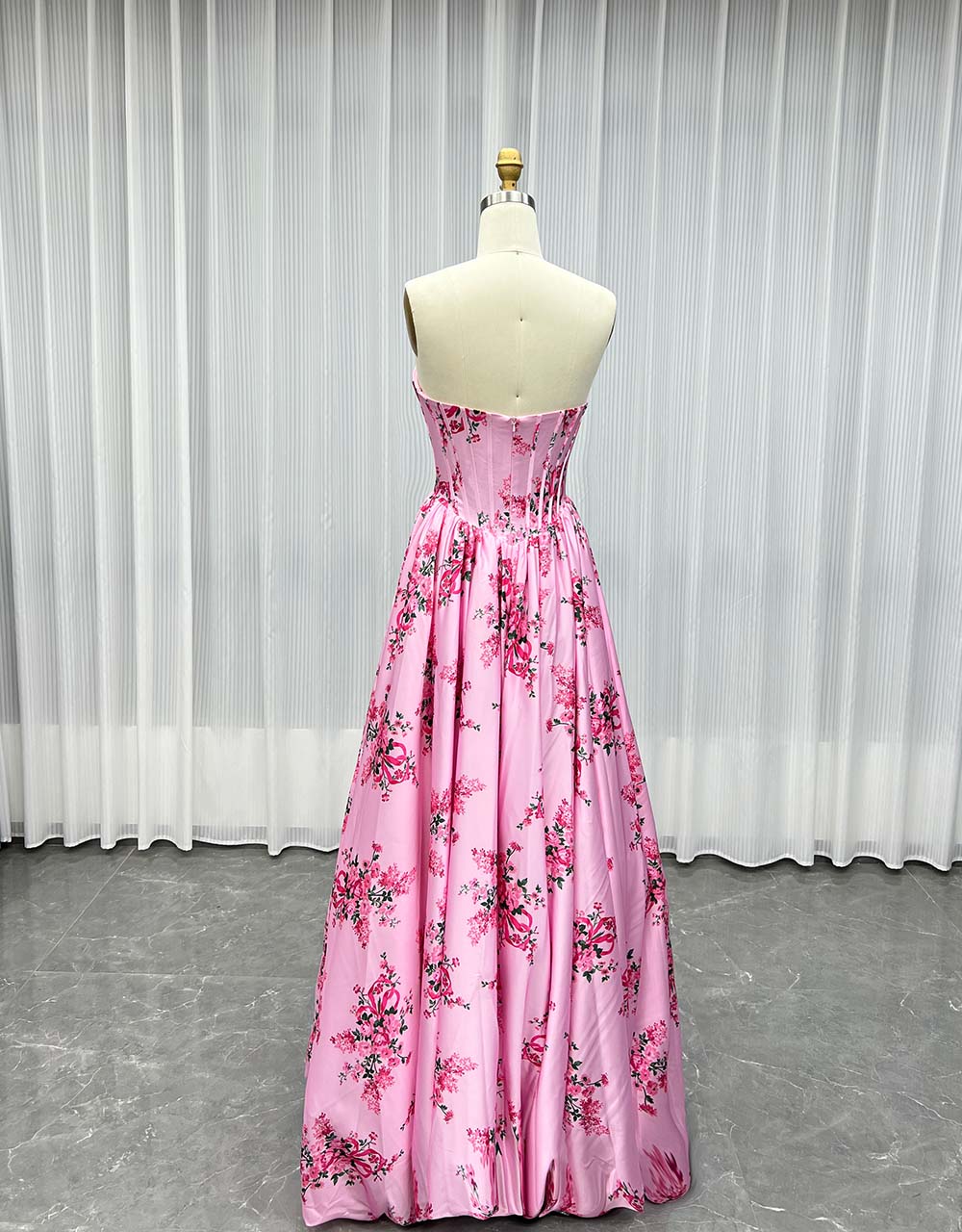 YQLNNE Pink Long Printed Floral Prom Dresses Sweetheart