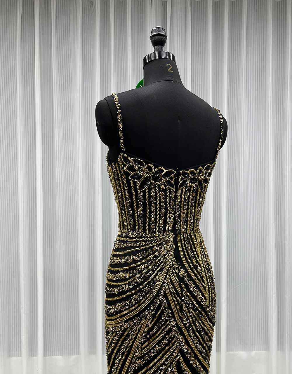 YQLNNE 032 Black Handmade Crystals Beaded Evening Dress Royal Blue