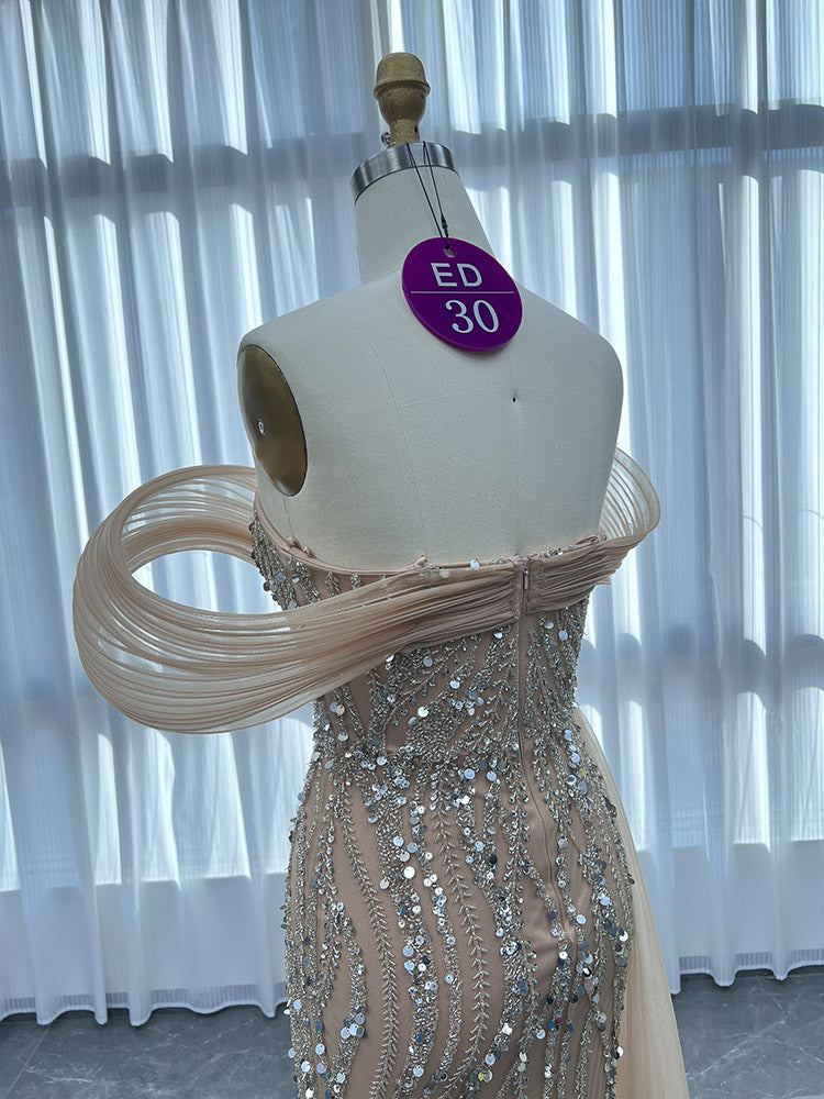 YQLNNE ED030 Gold Off Shoulder Handmade Beaded Evening Dress Mermaid