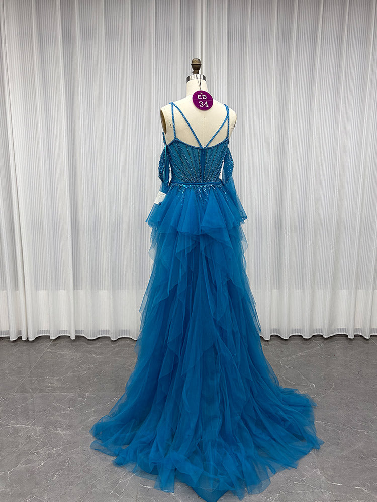 YQLNNE ED034 Red Rhinestones Mermaid Evening Dress Party Gown