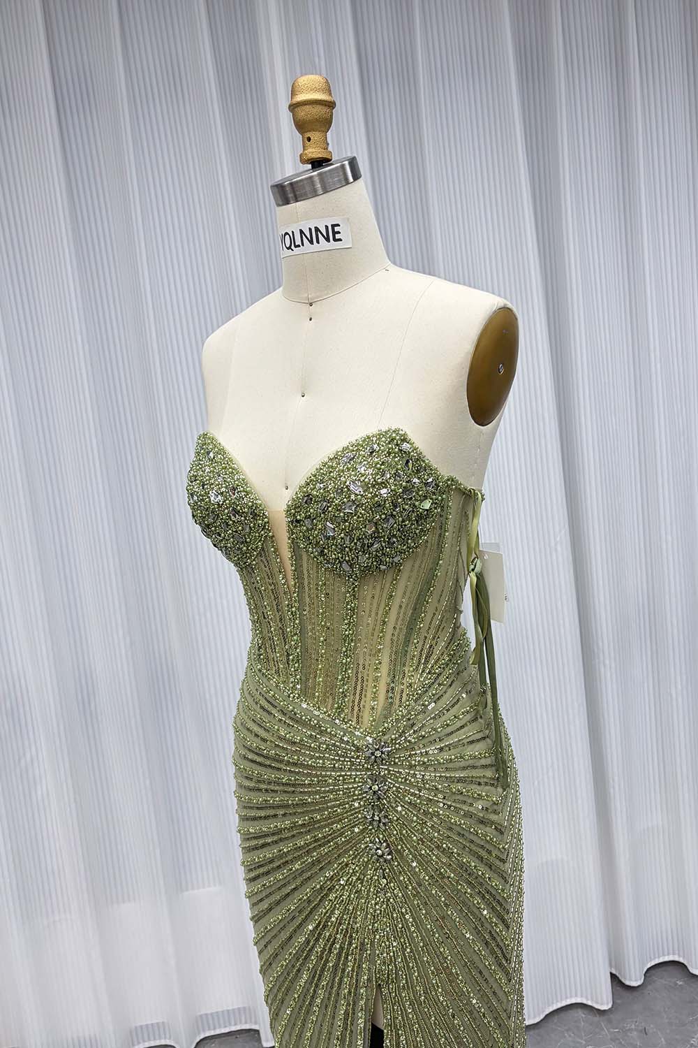 YQLNNE Sexy Strapless Beaded Long Prom Dresses With Slit
