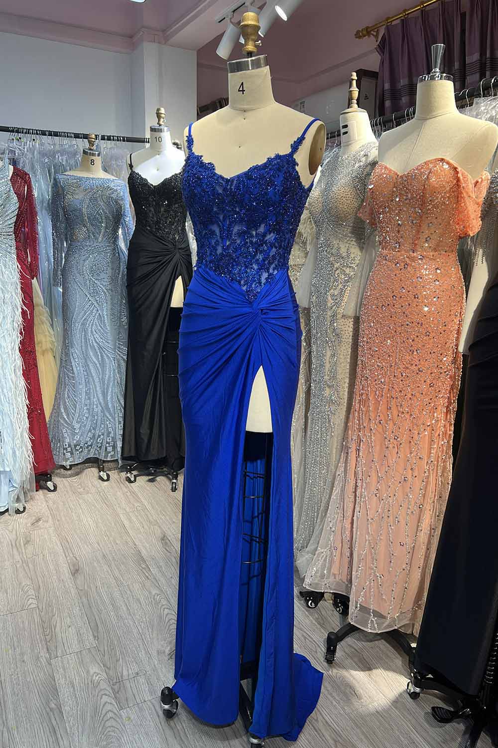 Royal Blue Long Prom Dresses Mermaid Beading Evening Gown