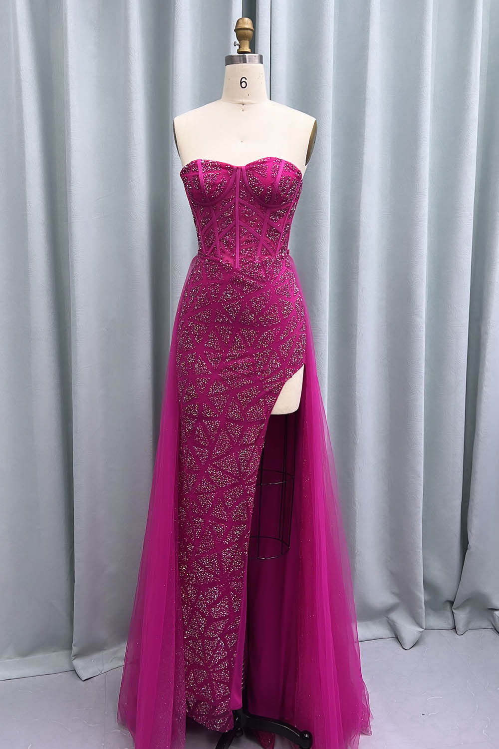 Sexy Strapless Pink High Slit Prom Dresses Long Vestidos De Gale