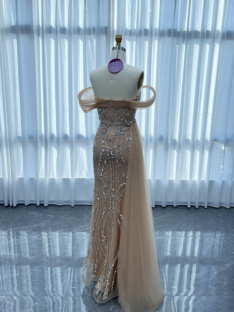 YQLNNE ED030 Gold Off Shoulder Handmade Beaded Evening Dress Mermaid